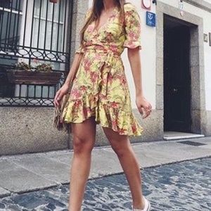 ZARA Red and Yellow Floral Wrap Dress